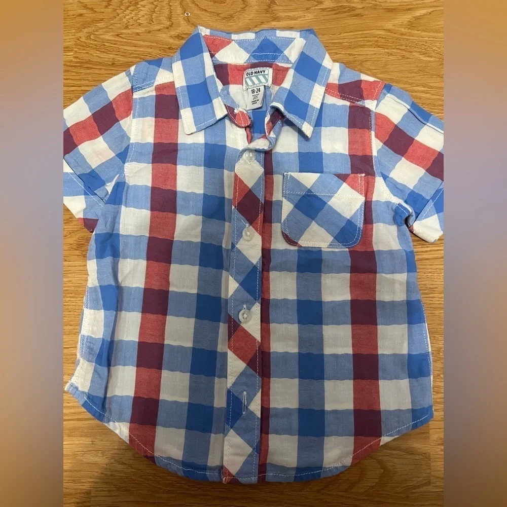 Old Navy Kids Checkered Shirt - Red, Blue, and White (Size 18-24 Months)